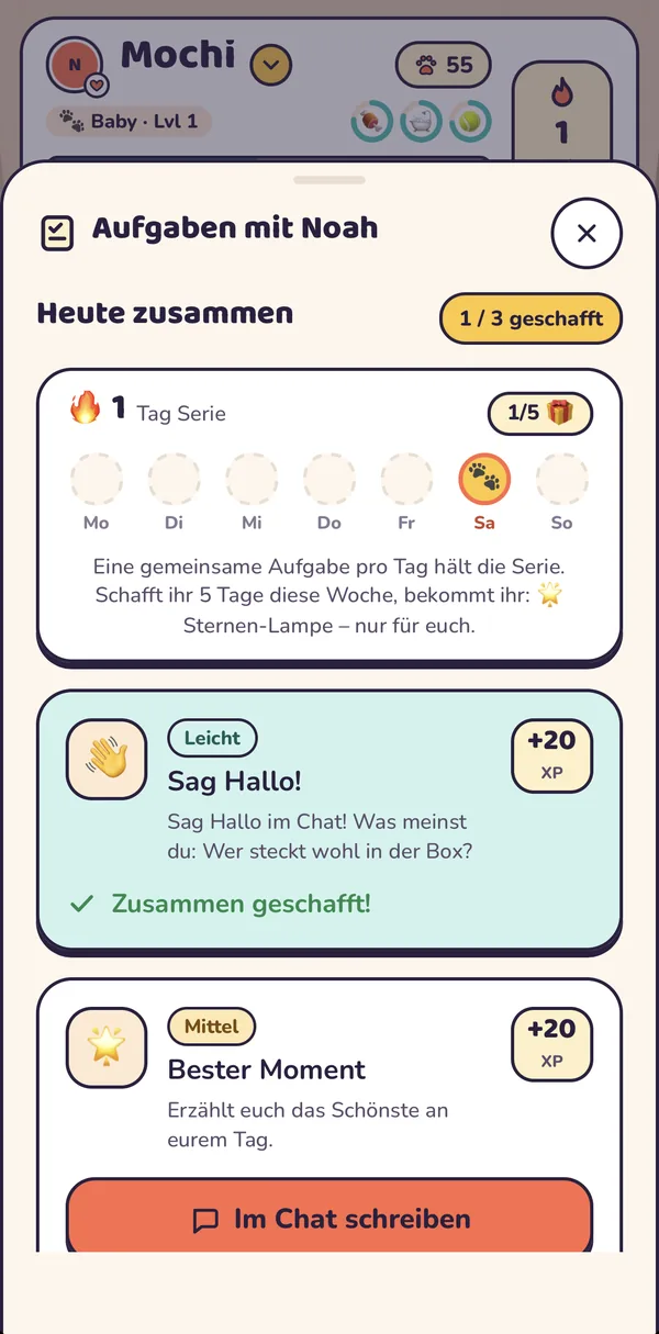 Duopaw: Aufgaben des Tages mit Serie und gemeinsamer Woche